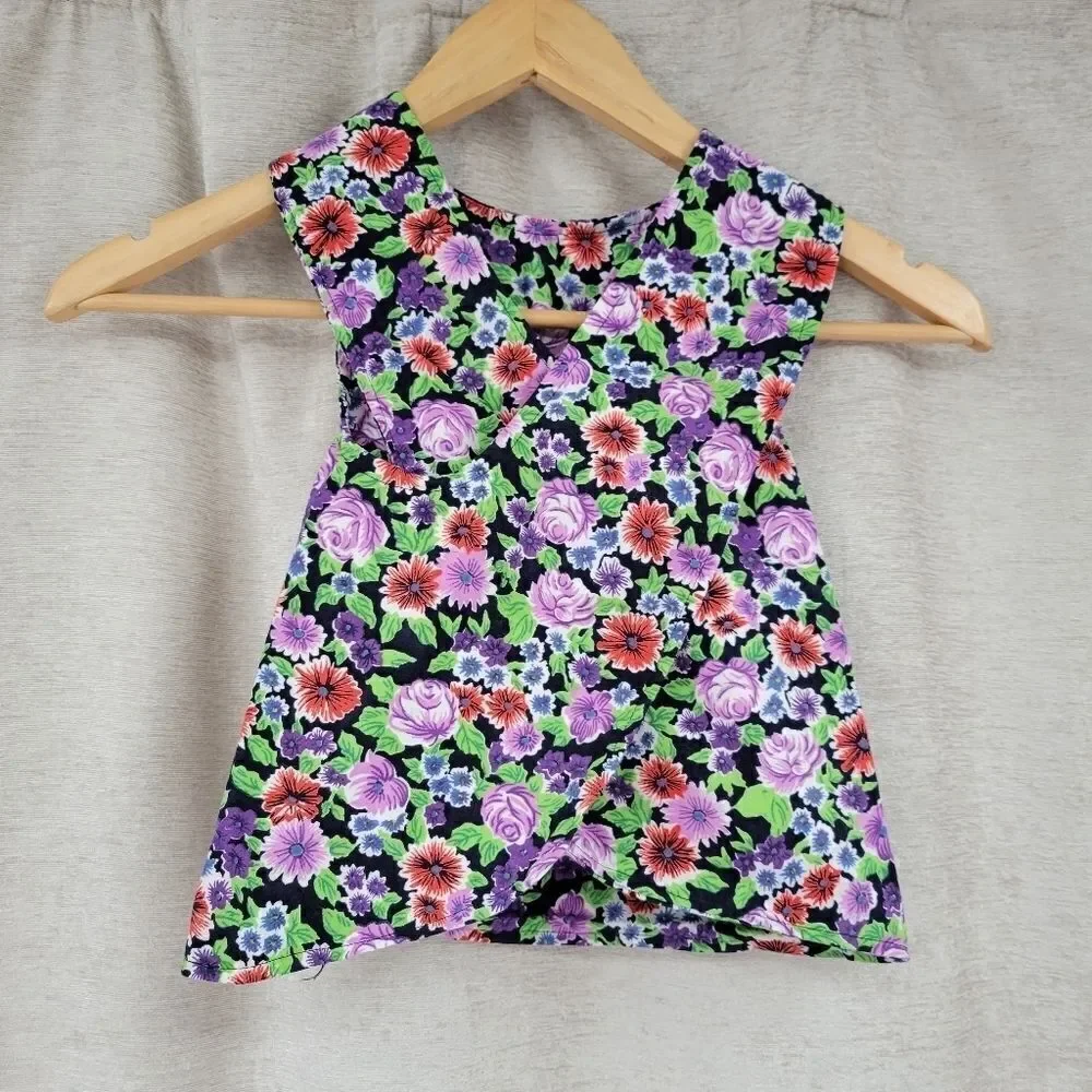 Girls Vintage Play Smock Apron Dress Coverlet Penefore Cottagecore Purple Floral